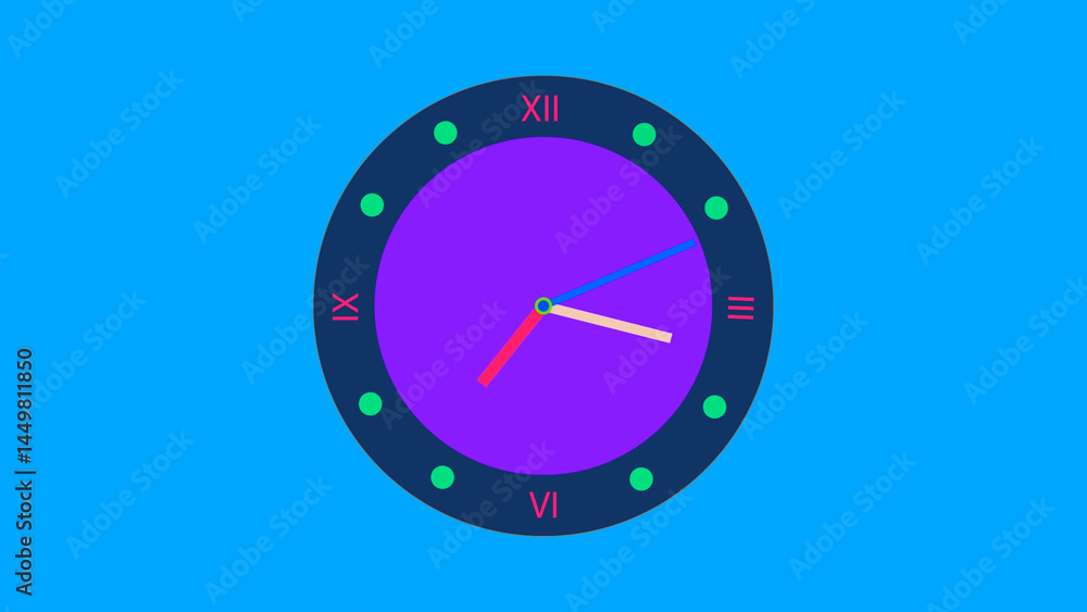 Poster analog clock face with alarm timer illustration background.