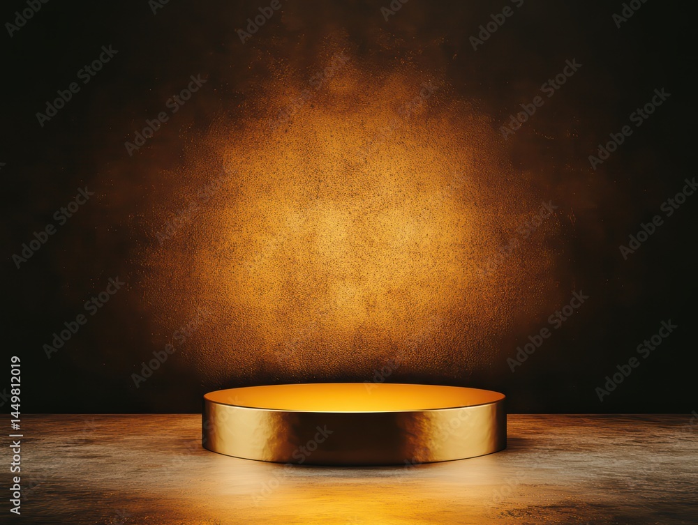 Poster elegant round platform with soft lighting against textured dark background for display and presentat