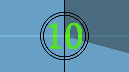 Film countdown illustration on retro looking number in old movie background.