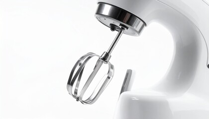 Modern Electric Hand Mixer with Stainless Steel Beaters Facing Down on Isolated White Background