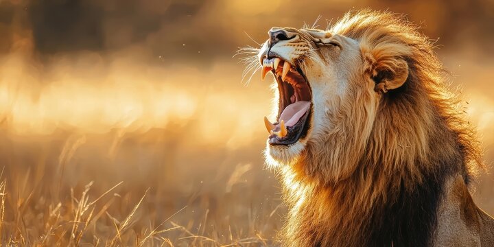 a male lion with his mouth wide open 