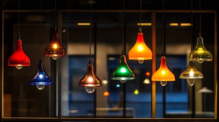Obraz premium Hanging pendant lights in various colors and shapes