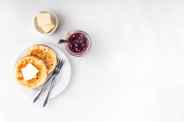 Traditional English skillet baked pastry Crumpets