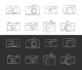 All Camera Set Black White Outline Art