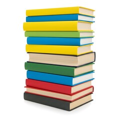 Stack of colorful hardcover books in a pile isolated on white background