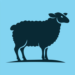 Sheep Silhouette Isolated on Blue Background