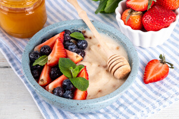 Wheat semolina porridge with fresh summer berry