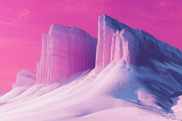 Selbstklebende Fototapeten Desert landscape surreal pink and lavender gradient sky towering sandstone formations casting long shadows wind blown sand creating sharp textures vibrant and dramatic © EpochXstudio