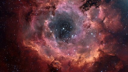 Fototapeta premium Cosmic wonder: A breathtaking view of a nebula, swirling with vibrant reds and purples, speckled with countless stars.