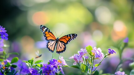 Obraz premium Butterfly on purple wildflowers in garden