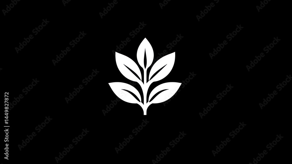 Poster simple white leaf design on black background. possible use graphic design element