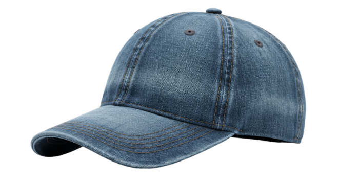 Denim baseball cap against black backdrop