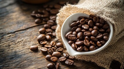 Heart-shaped bowl of roasted coffee beans