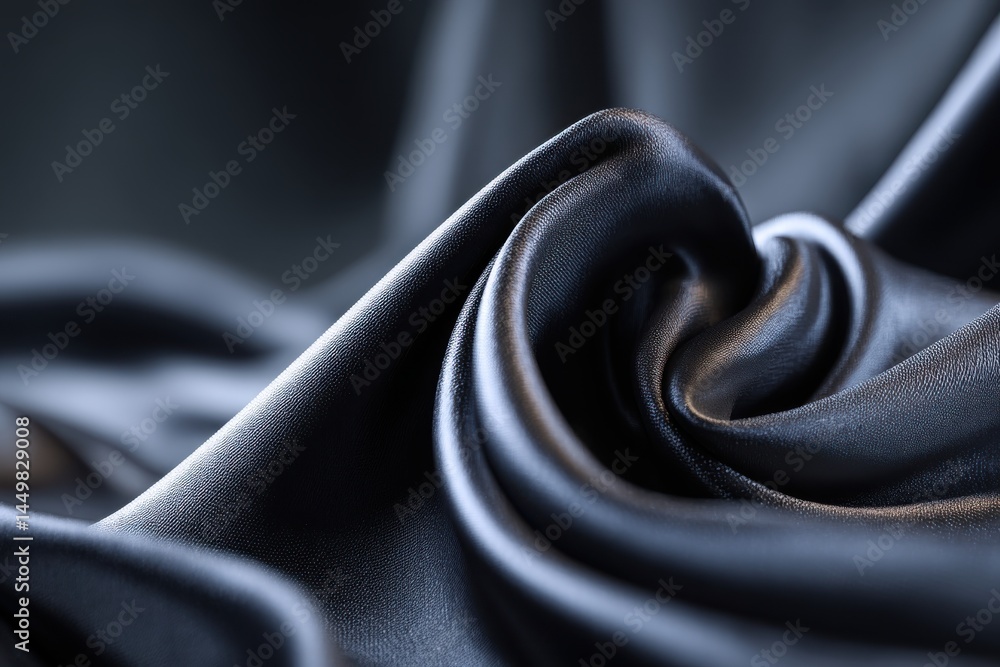 Poster close-up studio shot of elegant dark fabric with smooth, flowing curves and subtle highlights, creat