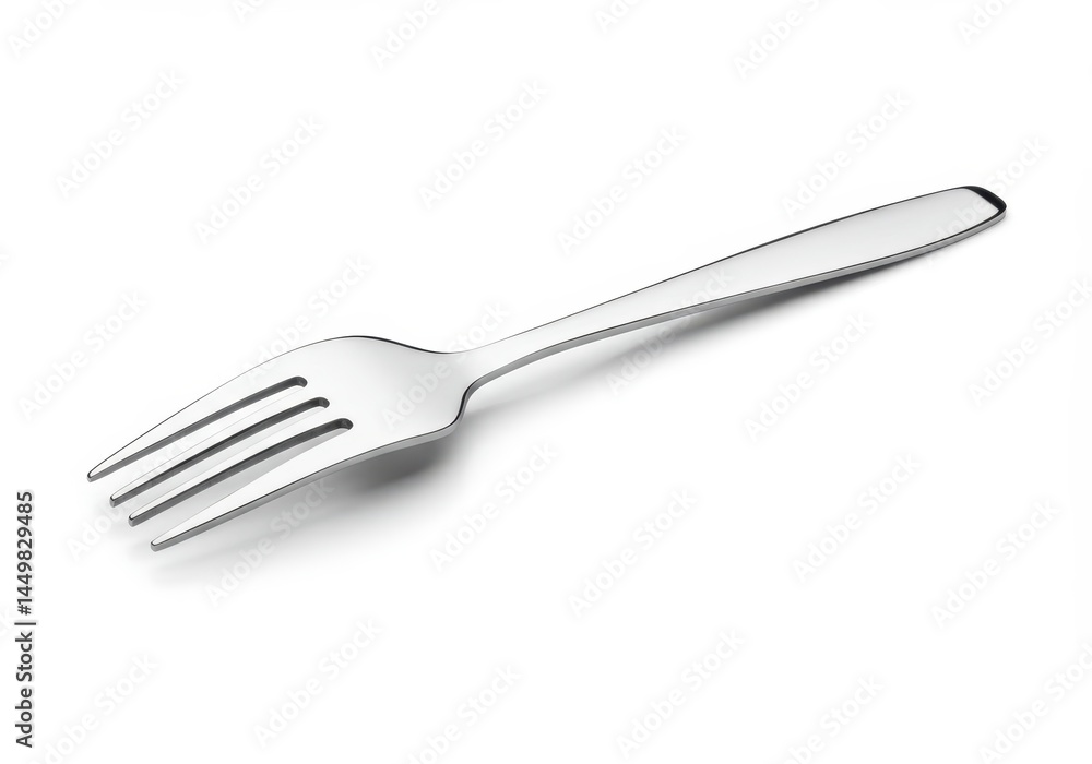Poster simple silverware: a single shiny fork isolated on a white background in a studio shot
