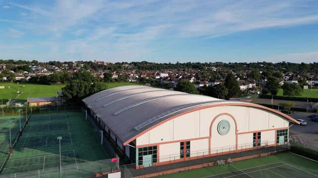 Drone shot of St Brendan Rugby Club and Coombe Dingle Sports Complex, with green fields and courts