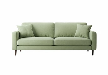 Light green sofa with two cushions on a white background in a simple, modern style, perfect for home decor