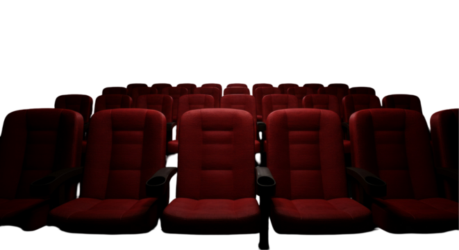 Empty cinema seats await the show