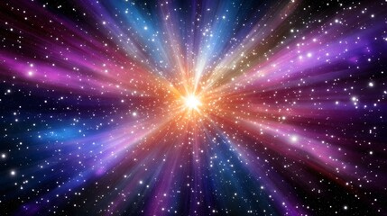 Obraz premium Vibrant Cosmic Explosion Nebula Background Image featuring bright stars and radiant light rays