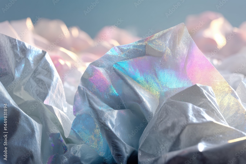 Poster abstract iridescent texture background with holographic reflections and soft pastel colors, creating