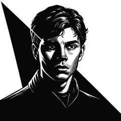 Portrait of a young woman, shot in shadows, with a vertical beam of light projected onto her eye