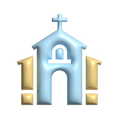 Church icon in 3d style Vector cartoon illustration isolated on white background