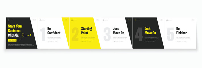 Social media banner frame or social media carousel template. Use for instagram carousel, linkedin carousel template. Editable carousel post frame design. Minimal corporate six page carousel template.  © Mina Market