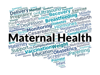 Fototapeta premium Maternal Health Word Cloud. Key Topics in Pregnancy and Childbirth.