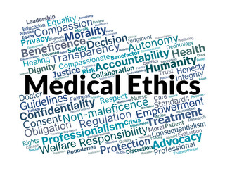 Medical Ethics Word Cloud. Key Concepts and Principles in Healthcare Ethics