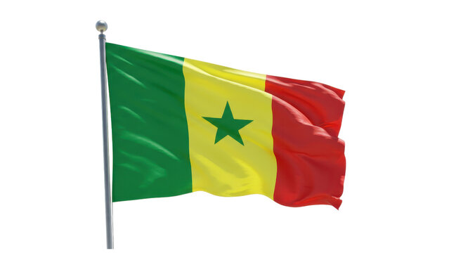senegal flag waving in wind isolated on transparent png