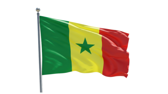 senegal flag waving in wind isolated on transparent png