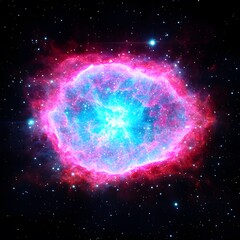 Obraz premium Vibrant Cosmic Nebula Stellar Explosion in Space Pink and Blue Celestial Body