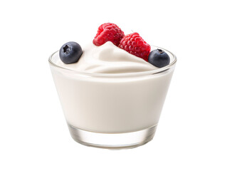a glass of yogurt with berries