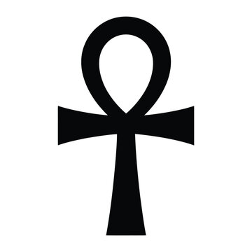 Egyptian Ankh cross Silhouette, Vector, Icon, Logo, White Background.