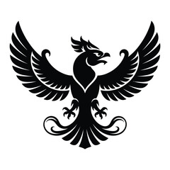 Obraz premium Hindu Garuda bird Silhouette, Vector, Icon, Logo, White Background.