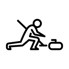 curling outline icon. figure stick playing sport line art illustration.