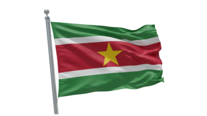 suriname flag waving in wind isolated on transparent png