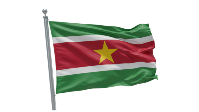 suriname flag waving in wind isolated on transparent png