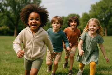 Joyful children running outdoors