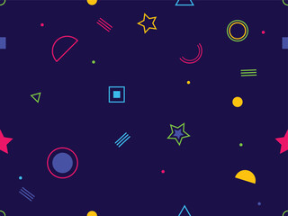 Naklejka premium Modern pattern with neon figures of different shapes, theme of technology and future