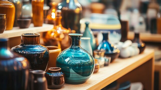 Ceramic jars and traditional pottery in artisan market