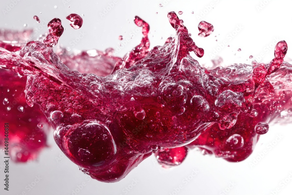 Poster close-up shot capturing the vibrant, dynamic splash of a red liquid, creating a captivating and ener