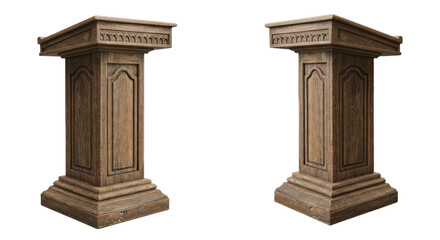 Fototapeta premium Two wooden podiums against a black background