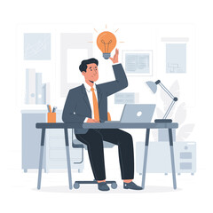 businessman gets light bulb idea illustration flat on office background