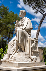 Marble statue of English poet Lord Byron, in the Villa Borghese a landscape garden and public park in Rome, Italy