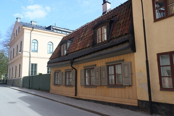 Streets and houses in the center of the old town in Stockholm, Sweden.