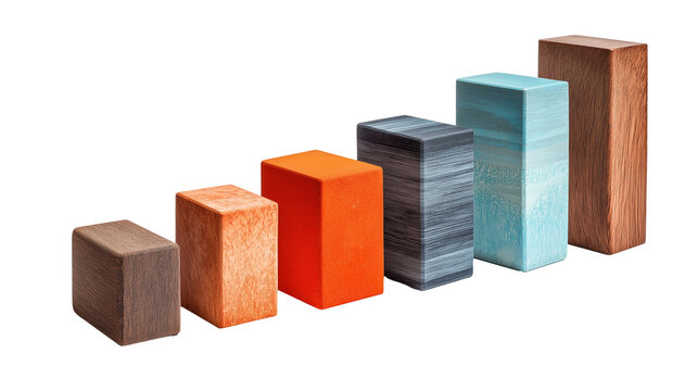 visual representation of growth with series of wooden blocks isolated on white transparent background