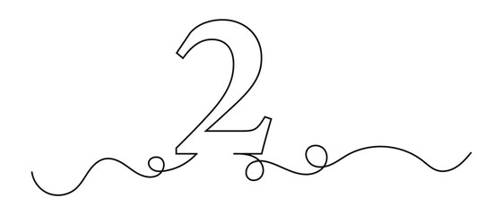 one line continuous number 2 icon. vector illustration.