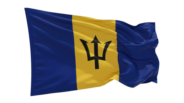 barbados flag waving in wind isolated on transparent png