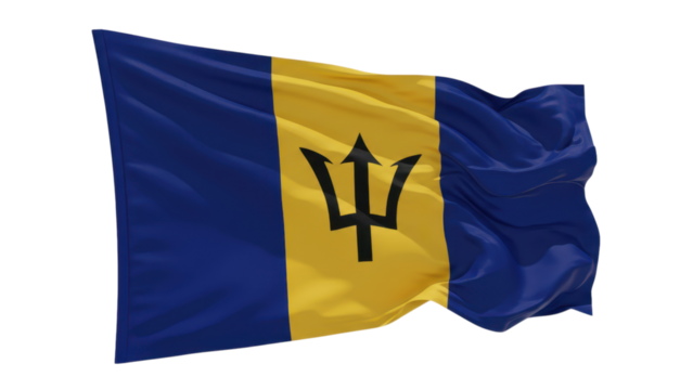 barbados flag waving in wind isolated on transparent png